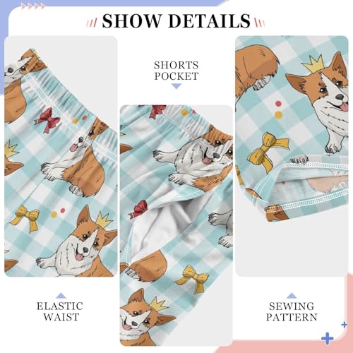Boys' Pants Cute Dog Corgi Blue Plaid Long Bottoms Jogger Pants Elastic Waist Trousers with Pockets S-XL4