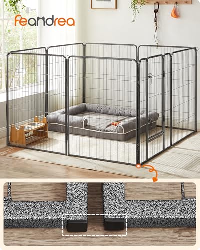 Feandrea Freilaufgehege, Laufstall DIY, mit 8 Gitterplatten je 77 x 100 cm, 2 L-förmige Riegel, transportabel, für innen und außen, Haustiere ohne Halsband, grau PPK81G
