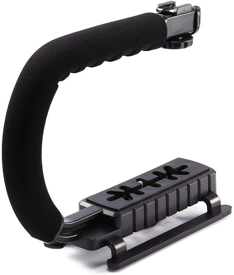 Video Stabilizing Handle Grip with Hot-Shoe Mount, Portable Handheld Stabilizer for DSLR Camera Camcorder