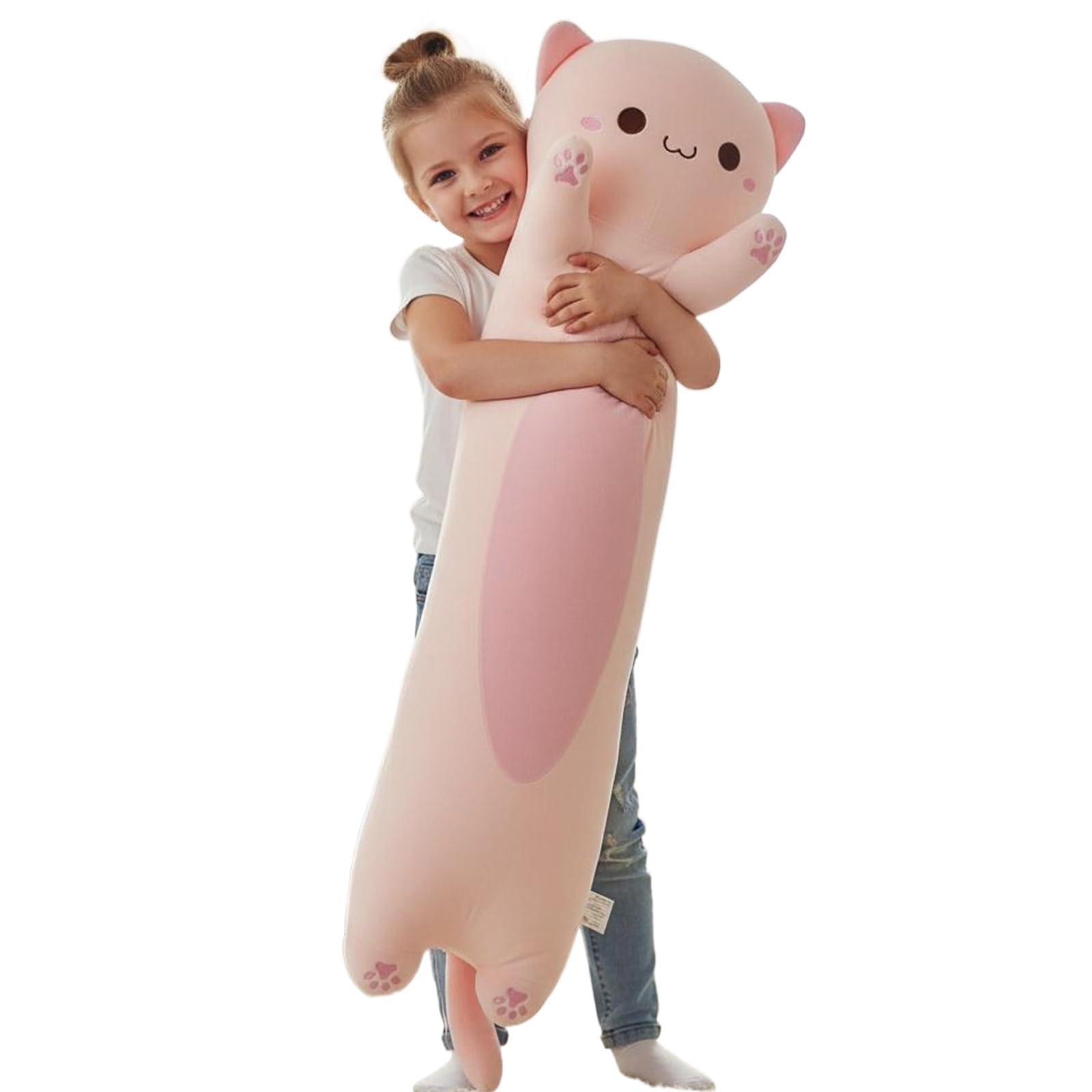Długa pluszowa poduszka w kształcie kota, 110 cm, ultramiękka, wypchane zwierzę poduszka do ciała dla dzieci i dorosłych, uroczy pluszowy kotek, kawaii, prezent dla miłośników kotów