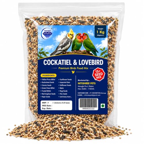 Image of Nitishree Premium Mix Seeds for Cockatiel & Lovebird Bird Food | 15+ Natural Seeds with Millet, Canary Seed, Oats, Sunflower & Safflower | High Protein Daily Nutrition
