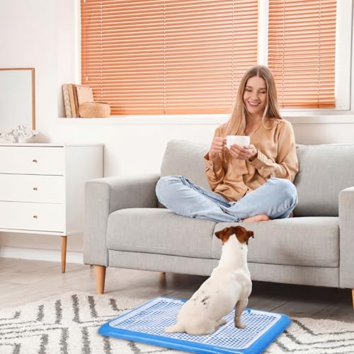 Image of Mifoci 1 Pcs Dog Potty Tray Mesh Puppy Training Pad Holder Floor Protection Portable Pee Pad Pet Toilet Training Tray Litter Box Corner for Medium and Large Dogs (25.6 x 18.9 Inch,Blue)