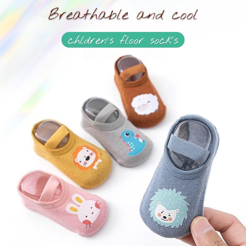 MAAGHI Baby Floor Socks | Newborn & Toddler Anti-Slip Cotton Cartoon Socks | Soft Breathable Shoe Covers for Boys & Girls (IN, Age, 3 Months, 6 Months, YELLOW) 3