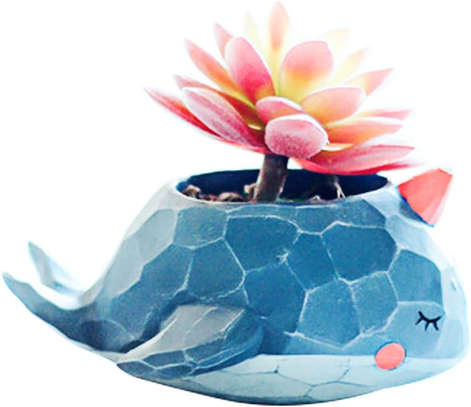 Gift For Her - Indoor Cute Plant Pots Flower Vase for Planters Herb - A Garden Ornaments/Decoration With Small Blue Elephant Animal Shape for Auntie Mom Children Men Women At Home Kitchen Windows