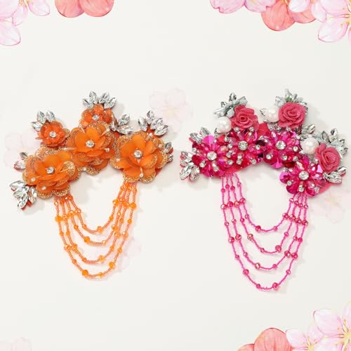 Aplicaciones de flores con rhinestone rosa para transformar y decorar trajes de fiesta de boda 6