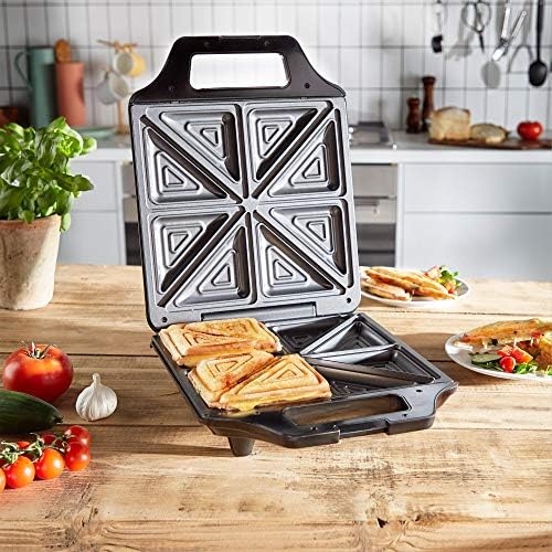 VonShef Sandwich Toaster 4 Slice Toastie Maker with Non-Stick Plates, 1600W, Deep Fill Toastie Maker for Grilled Cheese Toasties with Cool Touch Handles, Easy Clean, Stainless Steel Black