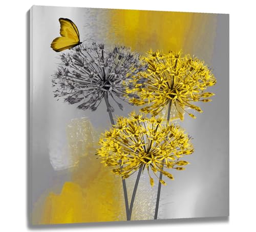 LB Yellow and Grey Floral Wall Art, Modern Abstract Wall Decor, 12L x 12W by LB - Used condition - US$11.58