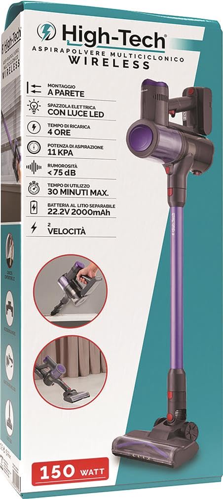MAURY'S IL NUMERO UNO DEL RISPARMIO High-Tech Aspirapolvere 150W Senza Fili Potente, Scopa Elettrica,Ricaricabile e Leggera, Senza Sacco,Multisuperficie, Autonomia 40 Min, Luce Led
