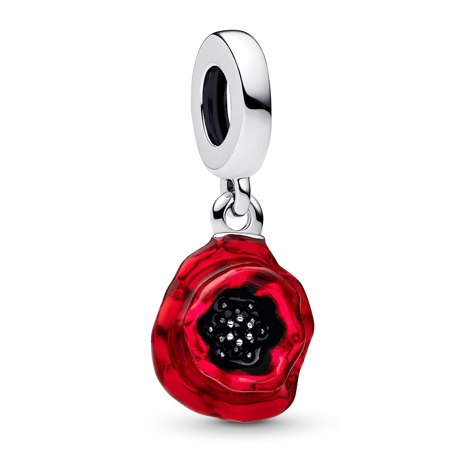 Pandora Charm-Einhänger | blühende Mohnblume: Kristall rot