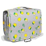 LAKIBOLE Travel Essentials Organizer Bag for Women Toiletry Bag Hanging Multifunction Cosmetic Bag Portable Makeup Pouch Waterproof (Grey & Lemon)
