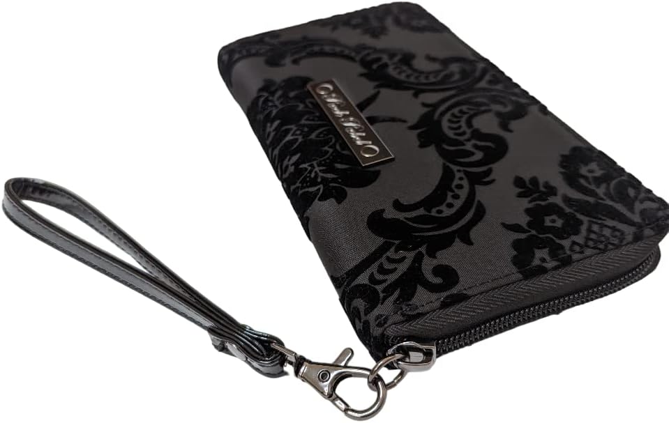 Rock Rebel Black on Black Wristlet Victorian Damask Zip Around Wallet - Image 3