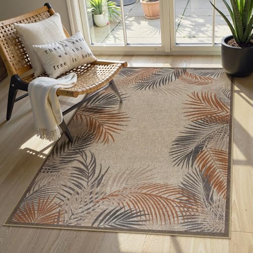 LIVEBOX Modern 3x5 Jute Outdoor Patio Rug Clearance, Washable Rugs for Entryway Porch, Tropical Leaf Boho Farmhouse Carpet, Non Slip Front Door Mat for Outdoor Indoor Entryway Decor (Beige 3'x5')