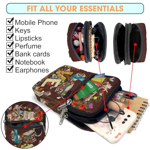 84hoods Crossbody Phone Bag with Adjustable Long Strap. Gift for Book Lovers and Librarian. Small Waterproof Cell Phone Purse for Women. Love Books.4