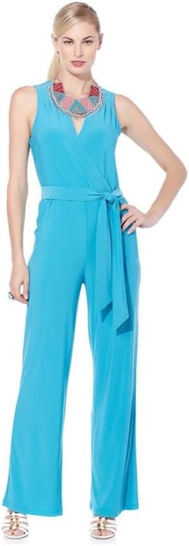 Nikki By Nikki Poulos Womens Plus & Petite Size Sleeveless Belted Wide Loose Leg Jumpsuits (3X, Teal)