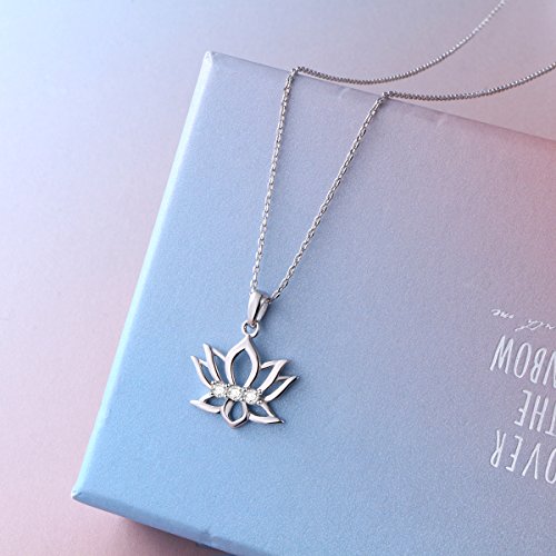 925 Sterling Silver Inspirational Om Lotus Flower Pendant Necklace Gift For Women Girls,18 Inch #TOP2