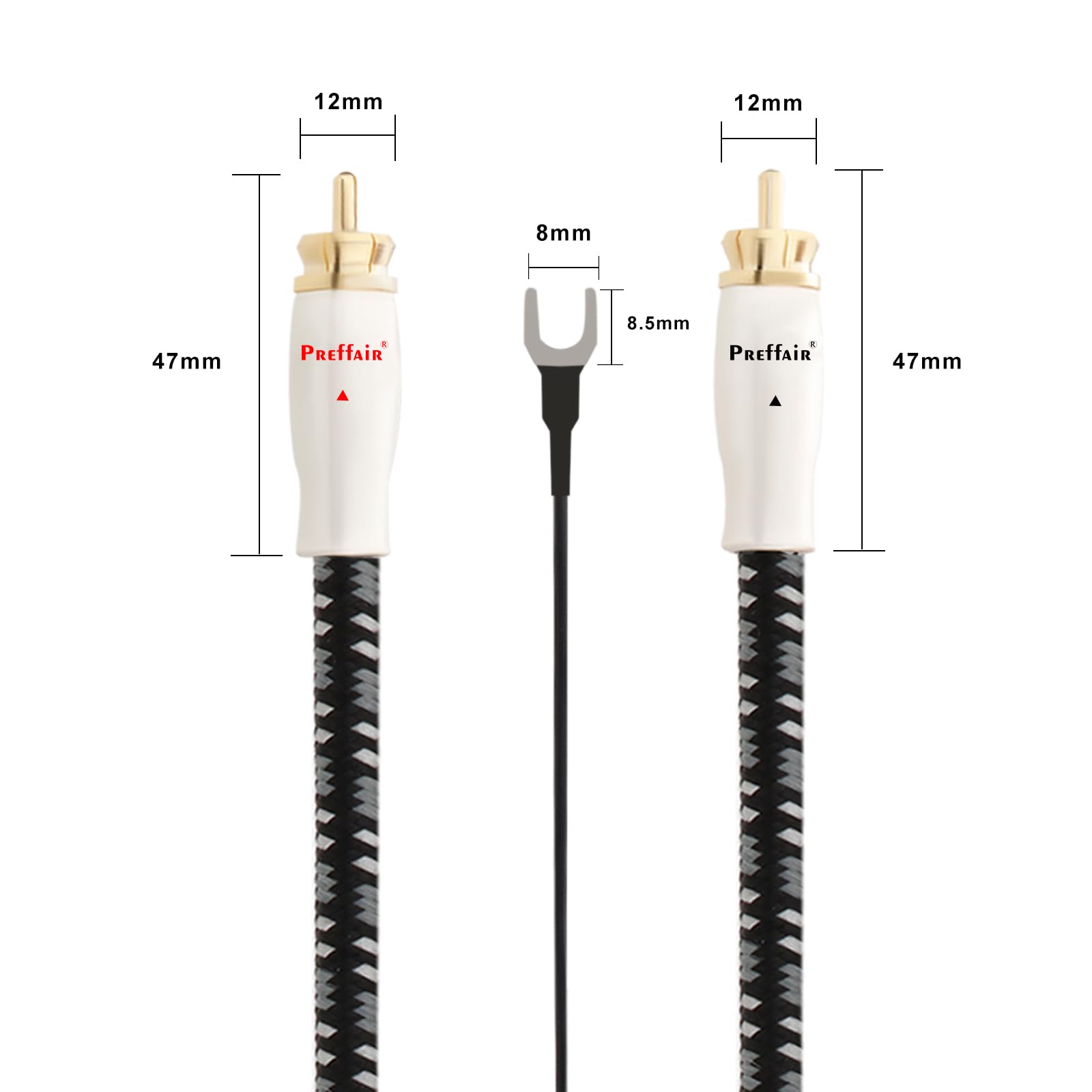 Preffair Cavo per giradischi con filo di messa a terra, cavo RCA placcato oro, doppio cavo di interconnessione RCA stereo per preamplificatore, giradischi, amplificatore (X425-2R, 0,9 m)
