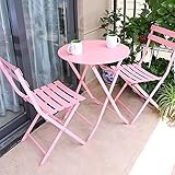 Floralies ガーデンテーブルセット 折りたたみ式 完成品 アルミ 3点セット 防水防錆 マカロン ガーデンファニチャー インテリア 庭 屋外 屋内 バルコニー おしゃれ (3点セット, マカロン・ピンク)