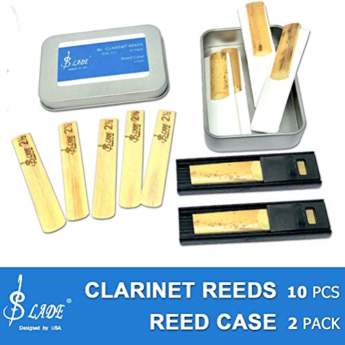 Cañas para saxofón tenor - Cañas para saxofón alto 2.5 Bb Cañas para clarinete, cañas para saxofón soprano para principiantes con 2 cañas estuche (10 unidades)