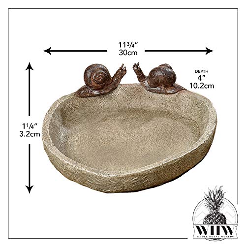 Whw Whole House Worlds Bird Bath With 2 Snails, Off White Stone Finished Basin And Brown, All Weather Poly Resin, 8 1/4 Inches Diameter (21Cm) #TOP4