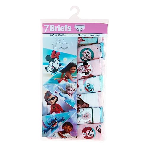 Disney Girls' Anniversary 100% Cotton 7pk Panties with Bambi, Pocahontas, Chipmunks, Elsa & More Sizes 2/3t, 4t, 4, 6, 82