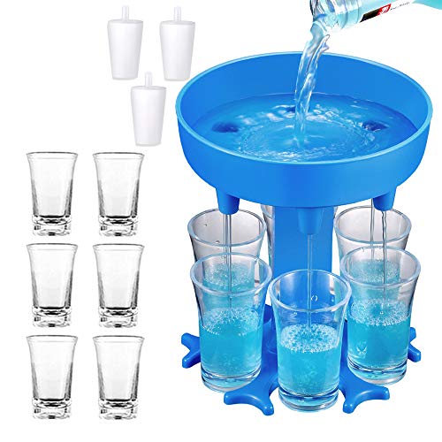 XBrand 6 Shot Glass Dispenser and Holder(Including 6 Glasses),Bar Shot Dispenser,Cocktail Dispenser,Multiple 6 Shot Dispenser For Filling Liquids,Carrier Liquor Dispenser Drinking Tool (Blue)