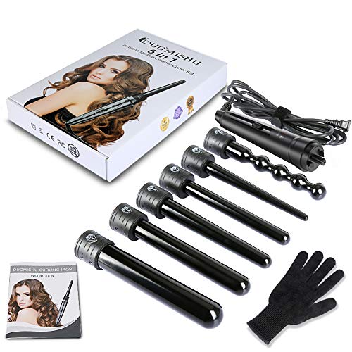 Laluztop Curling Iron Wand Set - Hair Curling Iron with 6 Interchangeable Ceramic Barrels and a Heat Protective Glove, 0.35-1.25 Inch Hair Curler for All Hair Types