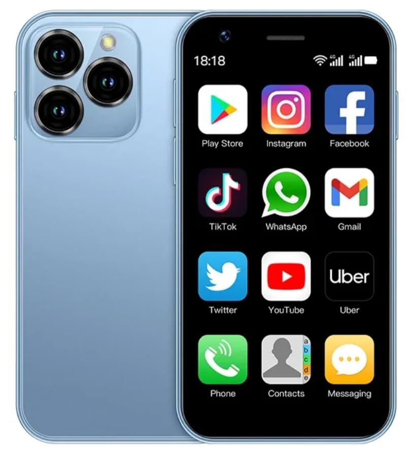 X18 mini smart phone 3G network 3.0 touch screen Duel SIM card 8GB Ram 16GB storage super slim pocket phone (Blue)