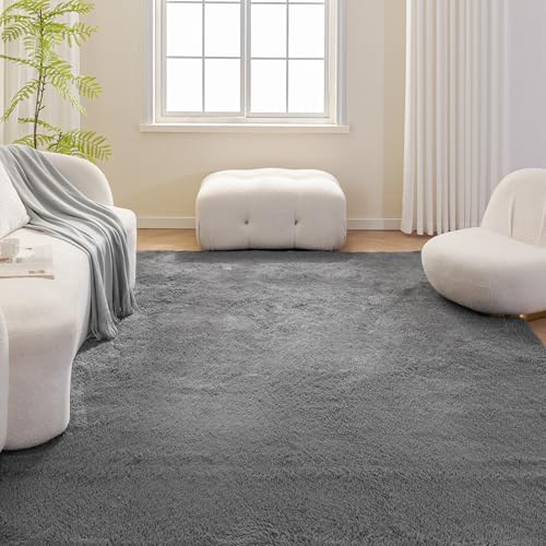 Amazon Basics Fluffy Washable Area Rug, Shaggy Carpet for Living Room, Bedroom, 5' W × 7' L, Dark Gray - Image 2