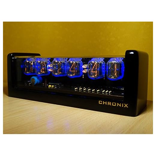 Nixie Tube Clock with 6xIN-12 displays & Alarm & Blue Backlight & Black Glossy Wooden case CHRONIX