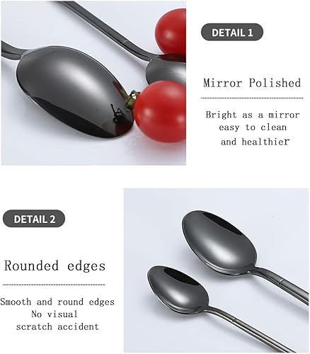 Miniatura 5 de Juego de cubiertos negros de 60 piezas para 12, juego de cubiertos de acero inoxidable de alta calidad, juego de cubiertos pulidos con espejo, juego