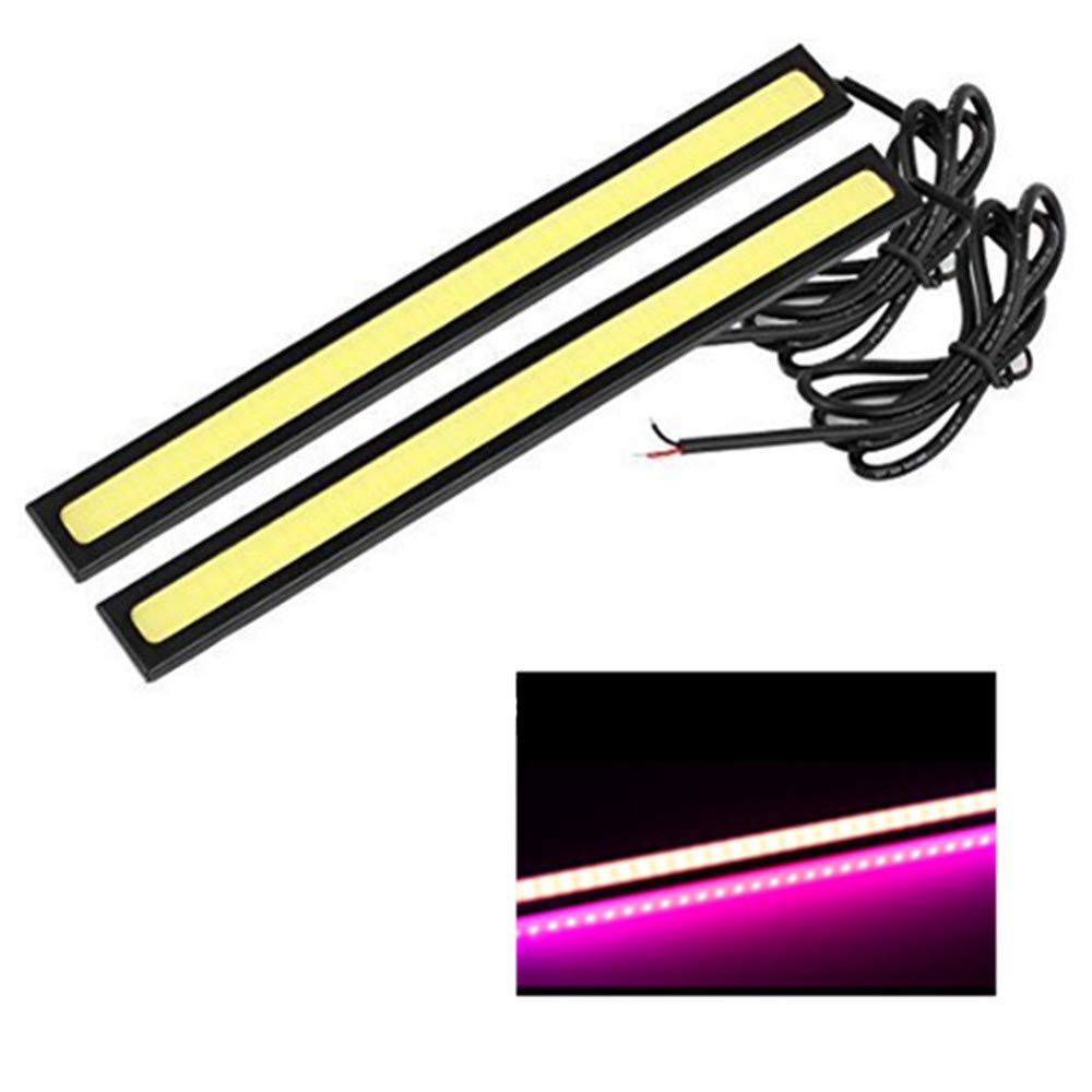 BININBOX 6W Super Bright COB Car LED Lights 12V for DRL Fog Driving Daylight Daytime Running Lamp Waterproof Slim Pack of 2 (Black Shell+Pink Light)