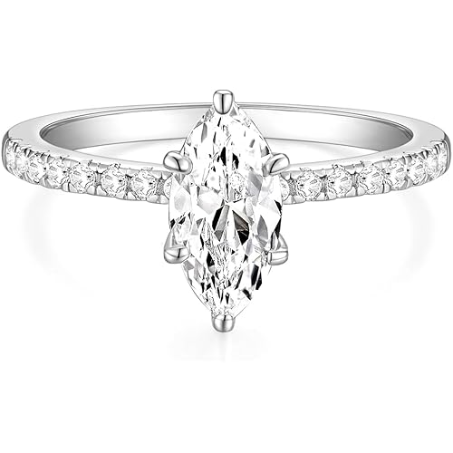 TIGRADE 2CT Engagement Ring for Women Marquise Cut Cubic Zirconia Wedding Band CZ Promise Anniversary Ring Size 3-12