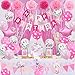 Pink Birthday Party Decorations, Light Pink and White Decorations with Happy Birthday Banner, Tissue Pom Pom Flowers, Hot Pink and White Balloons, Pink Foil Fringe Curtain, Happy Birthday Party Supplies for Girls Women Kids