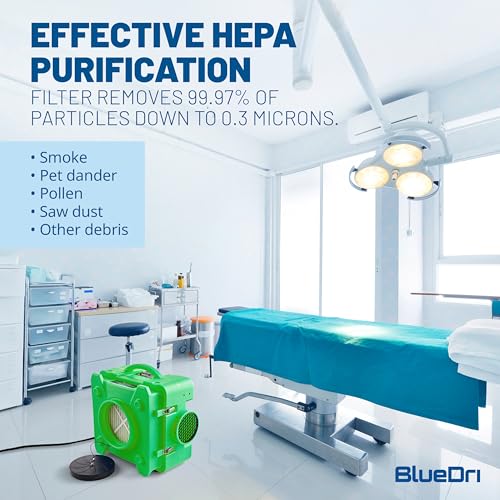 Image of BlueDri Air Shield 550 HEPA Air Scrubber, Water Damage Restoration Equipment Air Purifier, Covers 1400 Sq. Ft, Daisy Chain Capable, For Commercial Use, Green, BD-AS-550