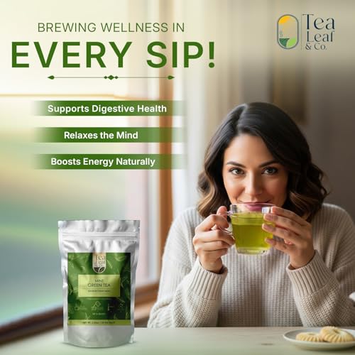 Image of Tea Leaf & Co. Mint Green Tea Bags (50), Green Tea w / Peppermint & Spearmint, Caffeinated, Real & Natural Green Tea, Blended with Fresh Herbs & Spices