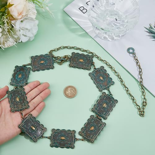 Metal Turquoises Belt Tibetan Style Concho Belt 23.6 Inch Waist Link Chain for Women Jeans Western Dress Gowns3