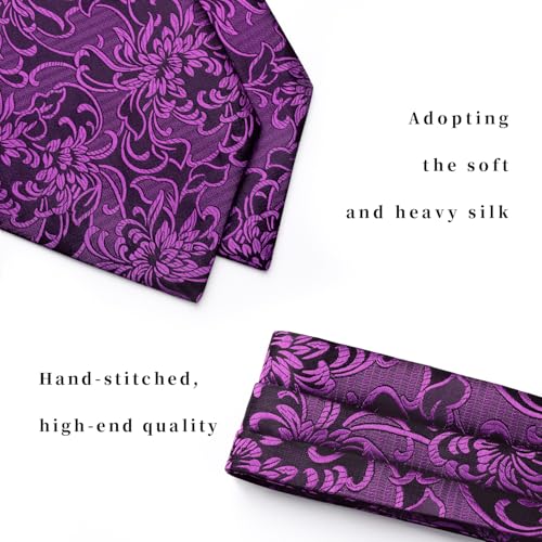 Image of HISDERN Ascot Ties for Men Paisley Floral Ascot and Pocket Square Set Classic Self Tie Mens Cravat Handkerchief for Wedding