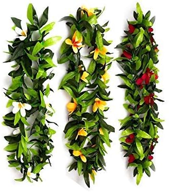 Besutolife Hawaiian Luau Leis Tropical Artificial Flower Leis Necklaces for Graduation Hula Costume Beach Party Hawaiian Luau Party 3 PCS