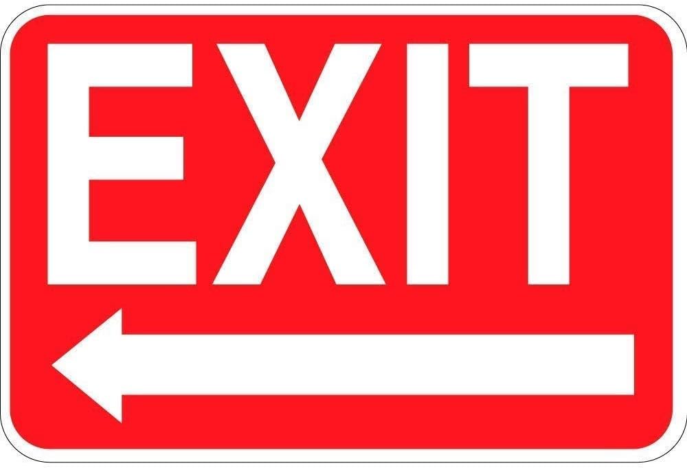 Exit Left Arrow Rust Free Aluminum Tin Sign - Warning Decor with Pre-Drilled Holes for Indoor-Outdoor Office Corridor, Mall Exit, School Gym - 8x12 Inch​