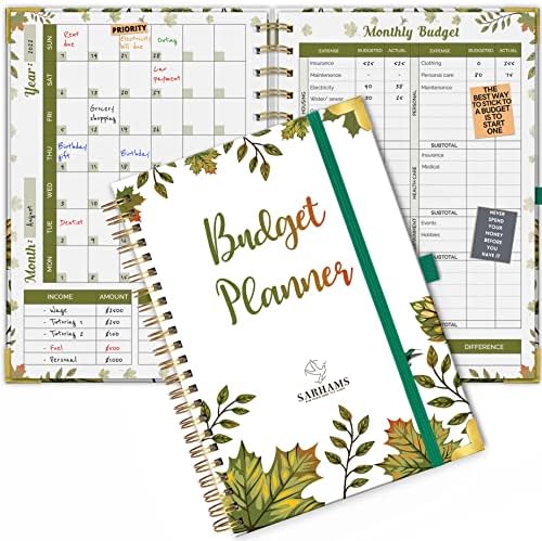 SARHAMS Budget Planner 5.8 x 8.1 Inches with 2 Pockets – Portable Undated Budget Book with Bill and Expense Tracker – 12 Month Planner to Track 2023 2024, Organize and Plan Your Finances (green)