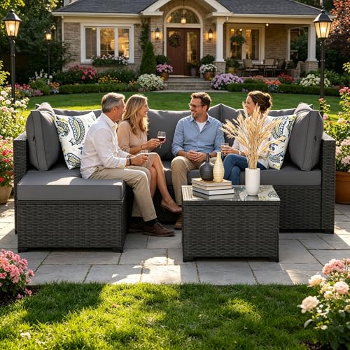 5-Piece-Patio-Furniture-Sets-Outdoor-Patio-Set-Sectional-SofaGray 5 Piece Patio Furniture Sets, Outdoor Patio Set Sectional Sofa(Gray) - Image 1