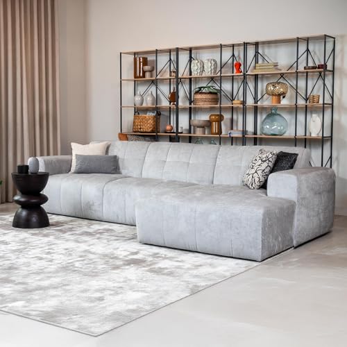 Mobilier-Deco CYNDA - Canapé d'angle en Tissu capitonné Gris - Angle Droit