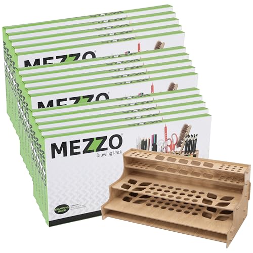 Image of HG Art Concepts Mezzo Artist Drawing Rack, 15 Pack - Wood Grain Laminate Multi Layer Desk Stand Professional Storage Display Organizer for Pens, Pencils, Drafting and all other Drawing Tools
