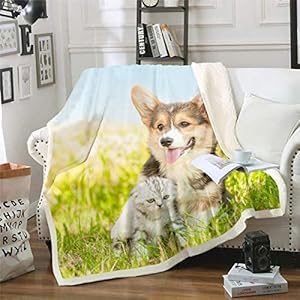 Loussiesd Koc Dekoracyjny Corgi i Kotek 127x152 cm