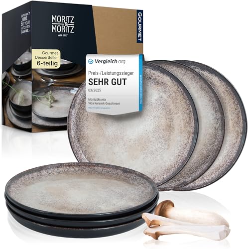 Moritz & Moritz VIDA 6er Dessertteller Set Beige - Stylische Porzellan...