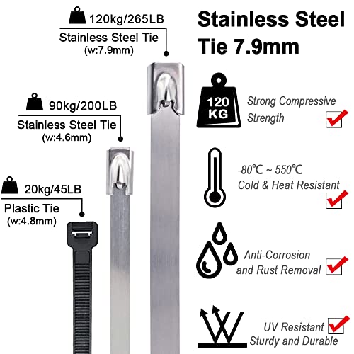 Metal Zip Ties 0.3 * 4" (7.9 x 100mm), MgcTolBox Stainless Steel Cable Ties, Silver Zip Ties Heavy Duty - Image 3