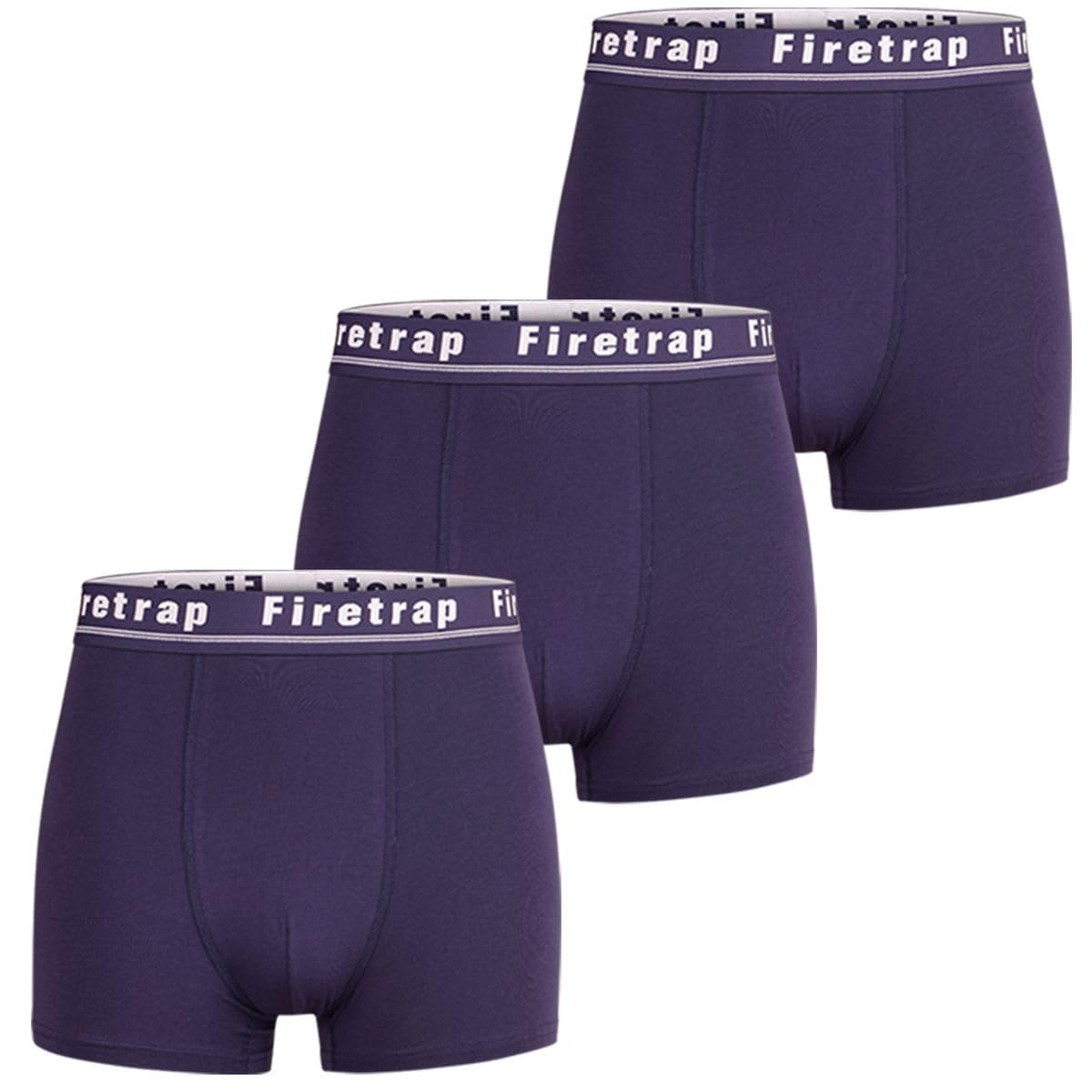 Firetrap Mens 3 Pack Designer Boxer Shorts, Underwear Gift Set Trunks Comfortable Stretch Cotton Plain Colours Mens Briefs All Blue M