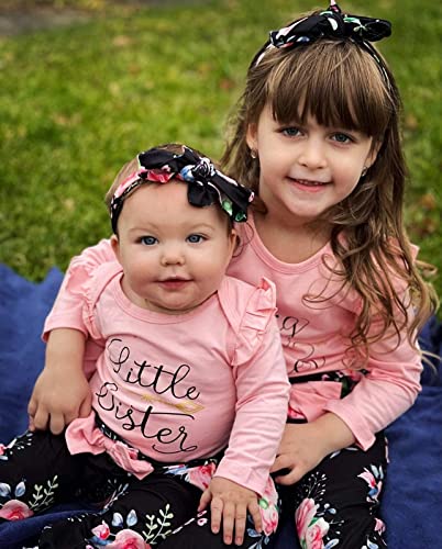 AMAWMW Big Sister Little Sister Matching Outfits Toddler Girl Clothes Newborn Baby Ruffle Romper Floral Pants Headband 3Pcs2