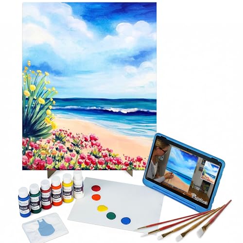 Painting to Gogh California Dreamin - Painting Kit for Adults 16x20 Canvas 5 Paint Brushes Acrylic Paints Easel Palette Apron & Step-by-Step Video Tutorial for Beginners & Art Lovers