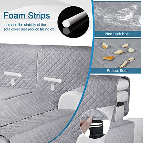 Kincam Sectional Couch Covers 100% Waterproof L Shaped Sofa Covers 3Pcs Sofa Slipcovers For Sectional Chaise Slipcover For Pets Kids, Small/Light Gray #TOP2